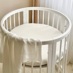 Husă pentru saltea rotundă pat pătuț bebeluș/copii cu elastic, 70 x 70 cm, culoare alb lăptos